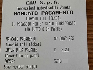 Italy toll Ticket mancato pagamento