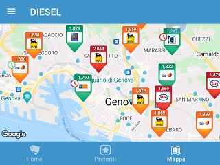 Foto: Aktuelle Diesel Preise in Italien, © prezzibenzina.it Diesel Preis Italien